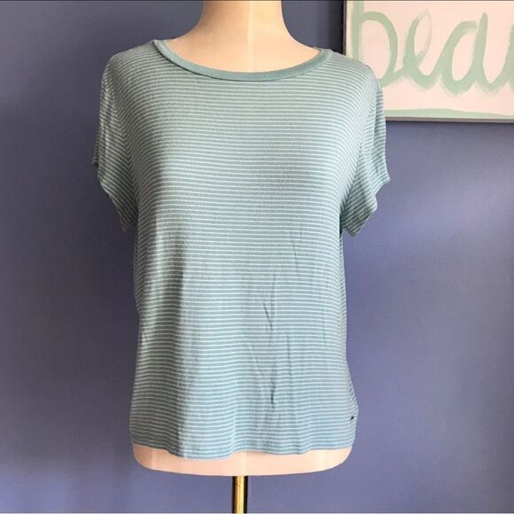 AEO Soft & Sexy Mint Green & White Striped Short Sleeve Tee - L - Picture 4 of 6